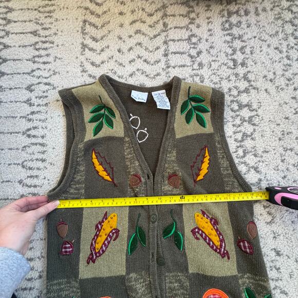 Bobbie Brooks Womens Fall Harvest Pumpkin Corn Print Vest Green Size Medium - Picture 6 of 8
